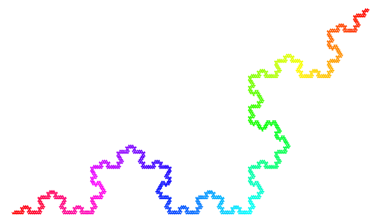 Another rainbow-colored Koch curve, with a slightly different small-scale structure